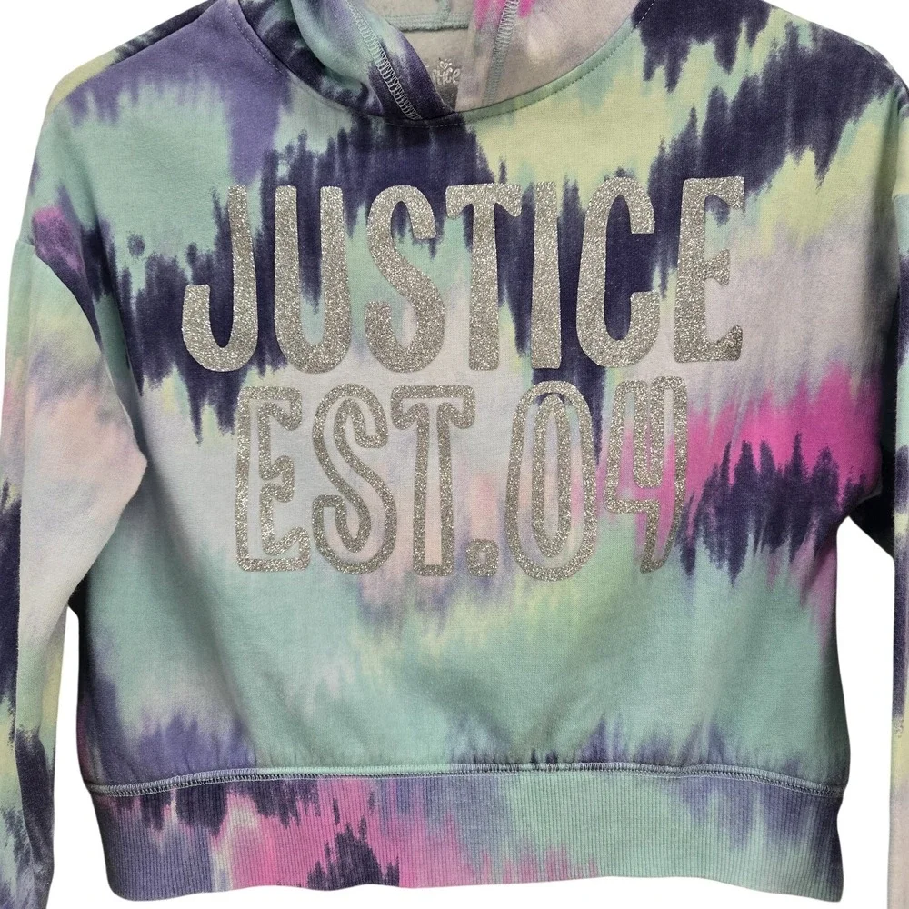 Justice Hoodie Sweatshirt Tie-Dye Pastel Glitter Girls Vibrant Logo Size‎ M10